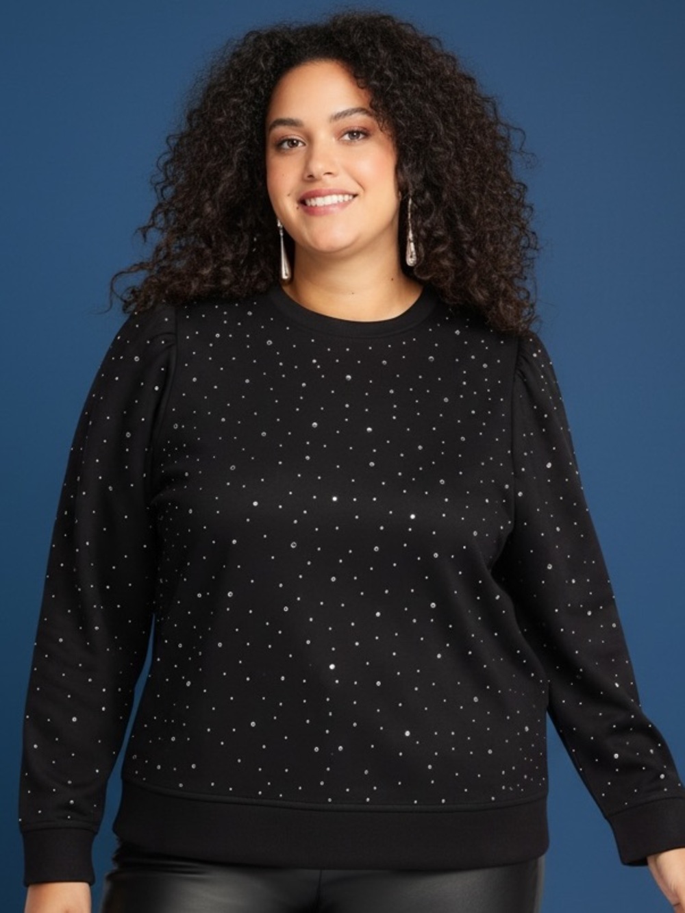 LES SEREIN
Black Sparkling Embellished Scuba Knit Sweater